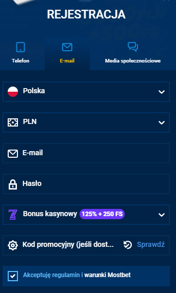 Rejestracja e-mailem