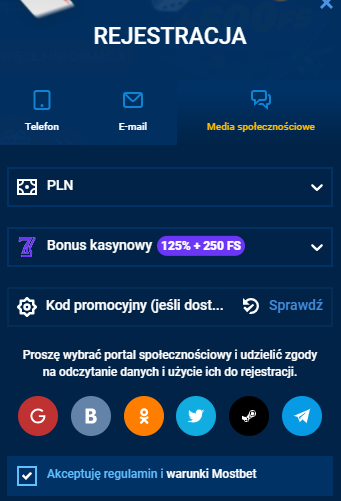 Rejestracja przez media społecznościowe